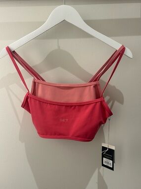 SET Active Double-Strap Crop Bralette in Coral and Rose